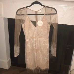 White and nude mesh dress.